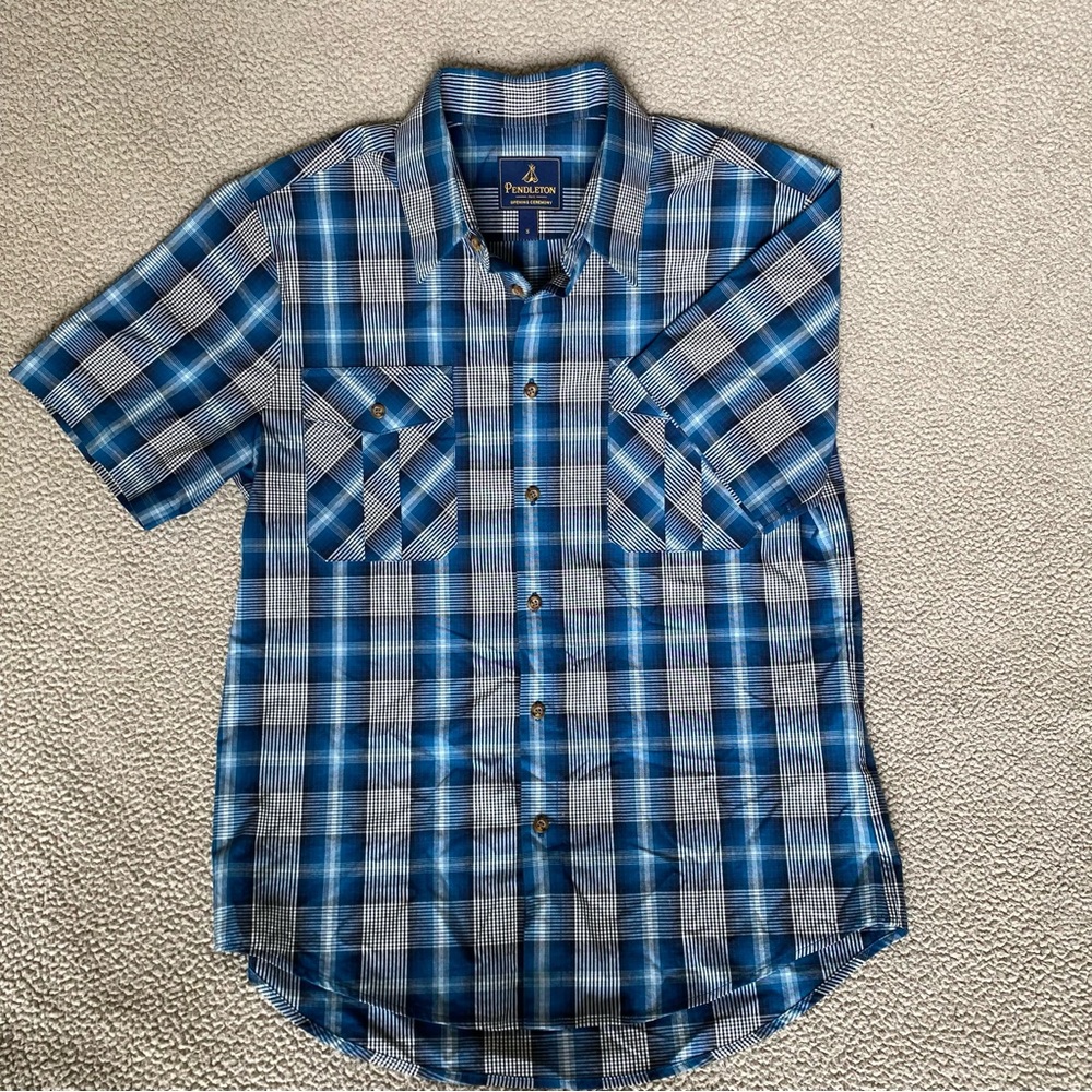 Pendleton Men's Blue and White Plaid Shirt